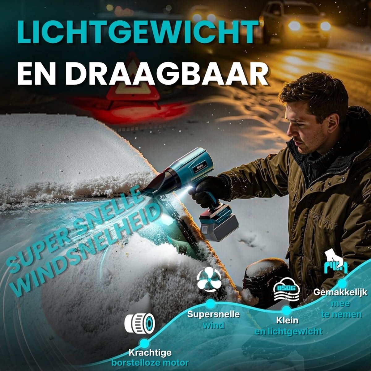 Turbo accublazer voor Makita 18V accu's, borstelloze motor met 80.000 tpm, luchtsnelheid van 60 m/s en luchtdruk van 850 g, draagbare bladblazer voor het verwijderen van bladeren, stof en sneeuw. – foto 4