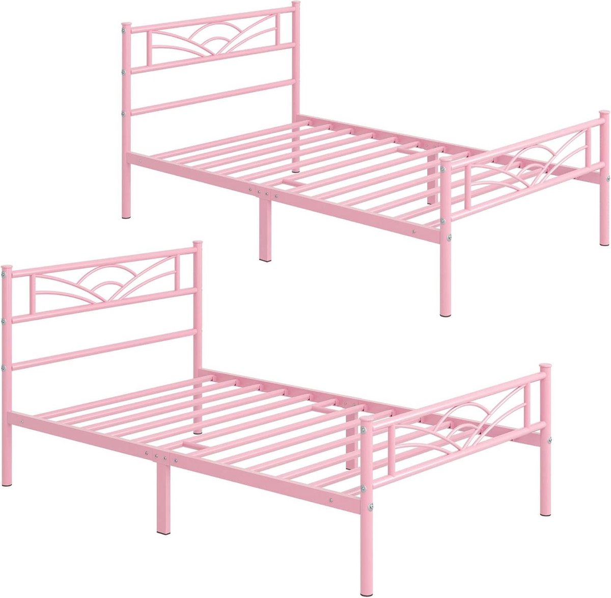 Metalen Bedframe - Eenpersoonsbed Logeerbed - Slaapkamer Inrichten - Wolkenpatroon Hoofd-Voeteneinde - 90 x 200 cm - Lichtroze