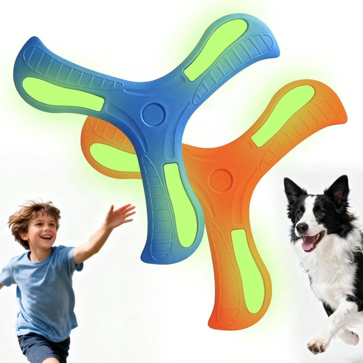 Lichtgevende Boemerangs - Vliegend Speelgoed - Buiten Spelen - Glow in the Dark - 25 x 25 x 3 millimeter
