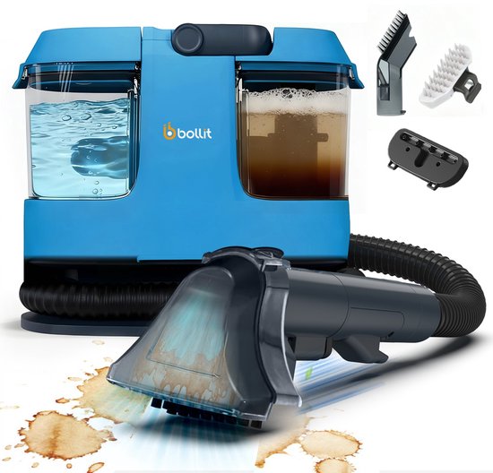 BOLLIT 4-in-1 600W MINI Tapijtreiniger – Vlekkenreiniger & Bank Reiniger – Voor Bank, Auto, Matras – Meubelreiniger – Reinigingsmachine – Zetelreiniger – Matrasreiniger (V5 Aqua Blauw)