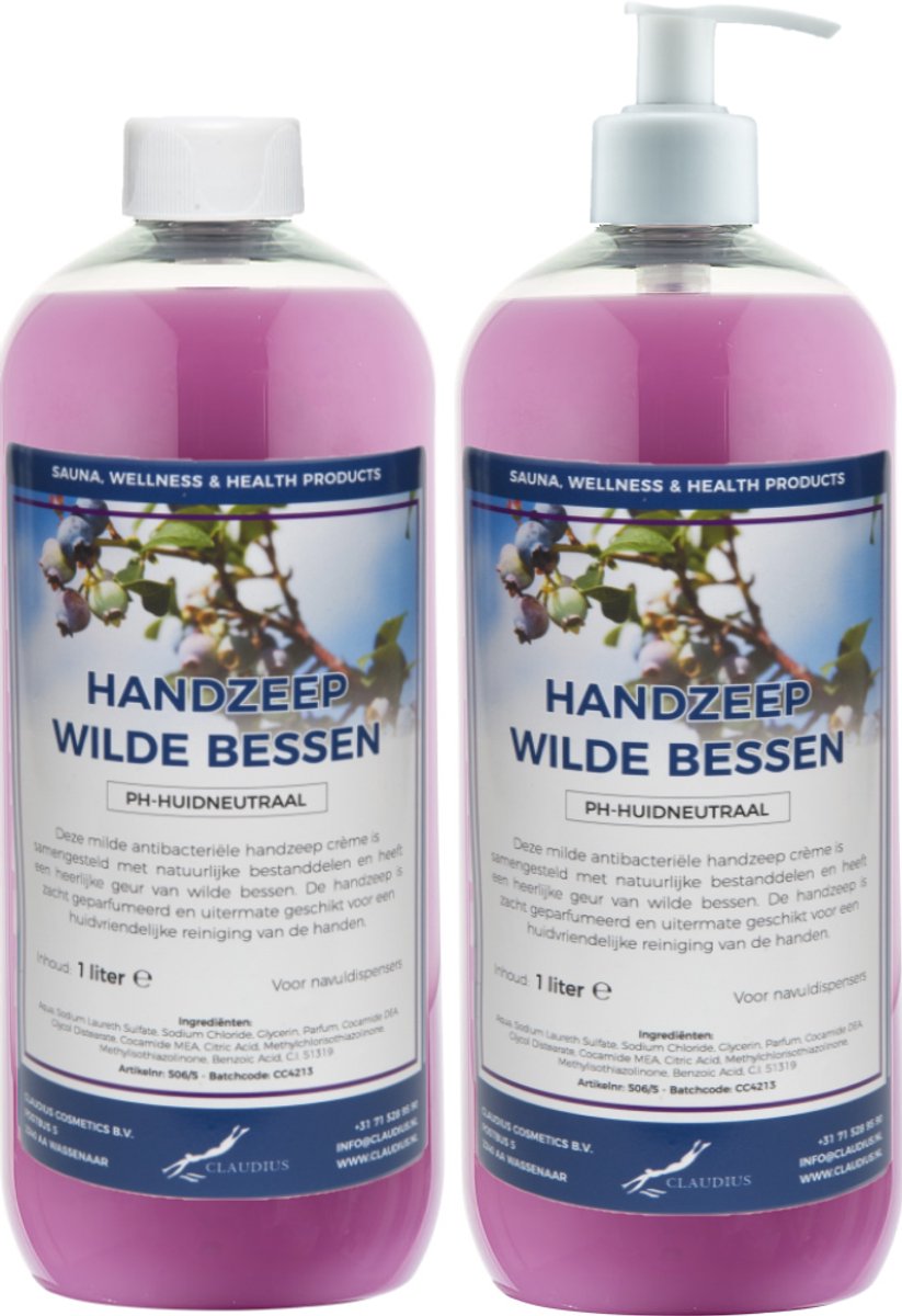 Handzeep Wilde Bessen 1 liter - set van 2 stuks - met gratis pomp - Voordeelverpakking