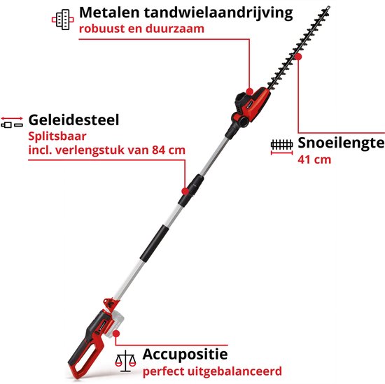 Einhell Accu Telescopische Heggenschaar GC-HH 18/45 Li T Solo - Power X-Change - 18 V/Li-ion - Draaibare hoofdhandgreep - Metalen aandrijving - Motorkop kantelbaar in 7 standen - Excl. accu en lader van Einhell — afbeelding 2