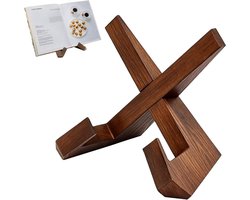 Cross Design Kookboekstandaard - Mooie houtstructuur, stabiele structuur - houten receptenboekhouder - multifunctionele displaystandaard, aanrecht decor - bruin, YKW2023-BR-001