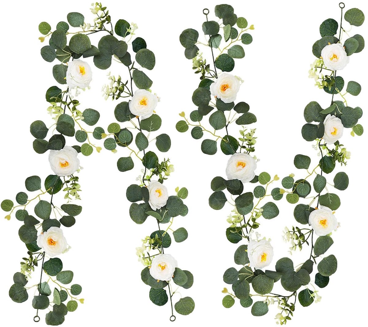 Cosensi - Eucalyptus Artificial Garlands - Kunstplant - 1.8 m - Decoratieve Slingers - Wit Groen - Voor Thuis en Tuin
