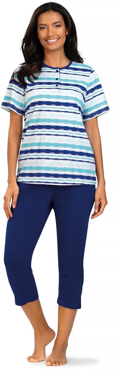 Comtessa Pyjama ‘Cool Blue Stripes’ - Dames Nachtmode - Korte Mouw - Blauw