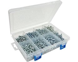 Merriway BH06603 Assortiment van BZP Slotted Pan Head zelftappende schroeven in een 8 compartiment draagtas, 750 stuks, meerkleurig, set van 2