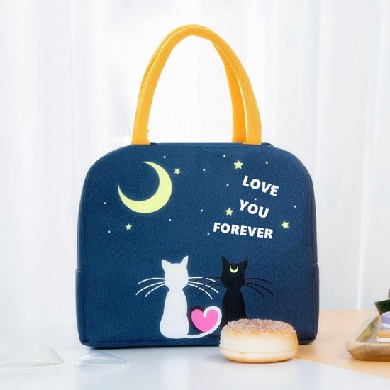 Lunchtas Geïsoleerd - Koeltas Lunchbox - Voedsel Meenemen - Waterdicht Polyester - 23x20x13 cm - Marine Kat — afbeelding 2