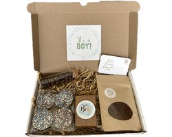 Baby It's a boy koffie brievenbus cadeau - fudge - chocolade mokkaboontjes - chocolade
