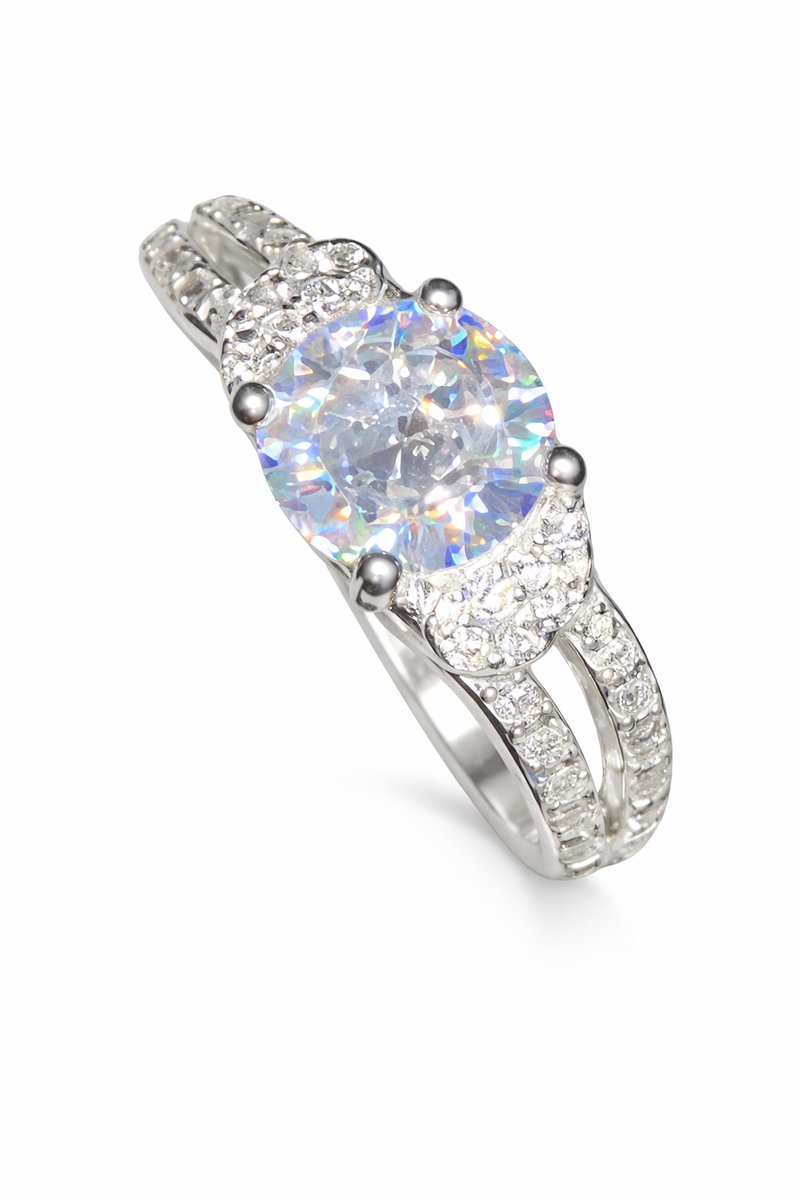 Dames Ring met Witte Moissanite - Rhodium Plated - Elegante Zilverkleurige Ring