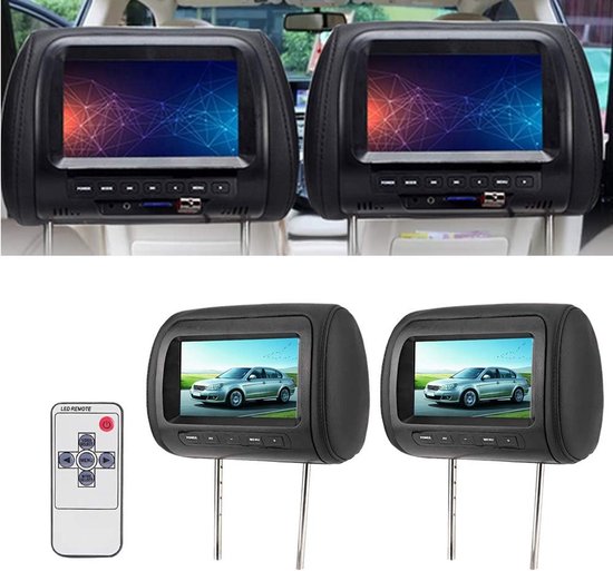 Hoofdsteun Speler - Auto Video Scherm - Reis Vermaak - Dubbele Infrarood Zender - 7 inch - Zwart — afbeelding 3