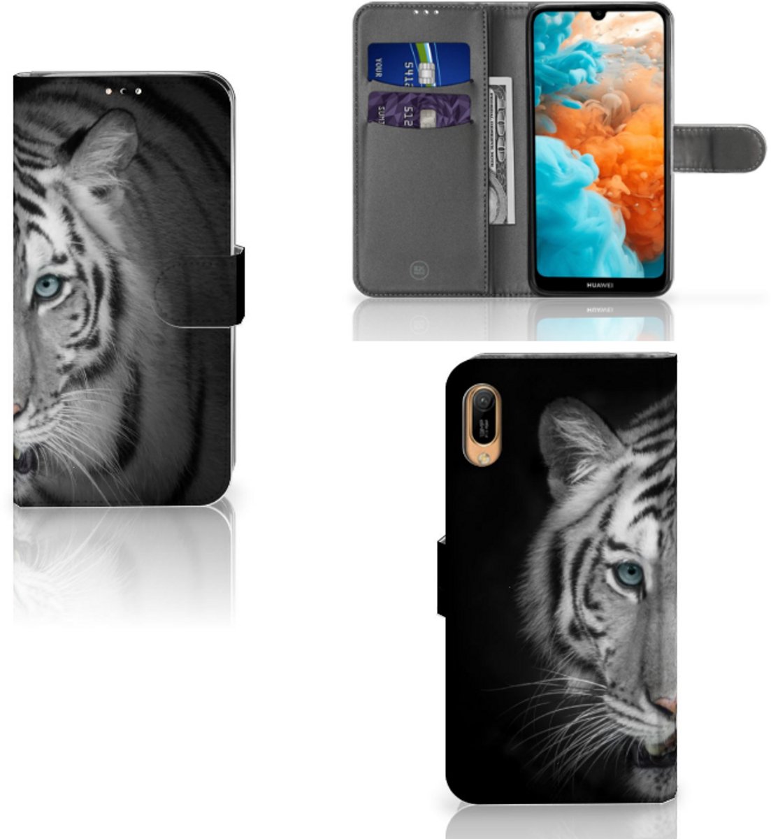 Huawei Y6 (2019) Telefoonhoesje met Pasjes Tijger