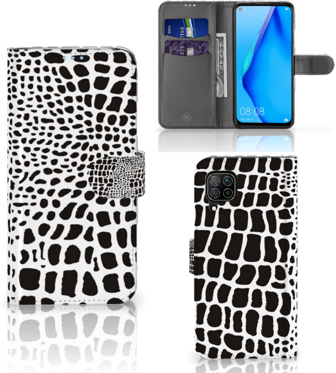 Huawei P40 Lite Telefoonhoesje met Pasjes Slangenprint