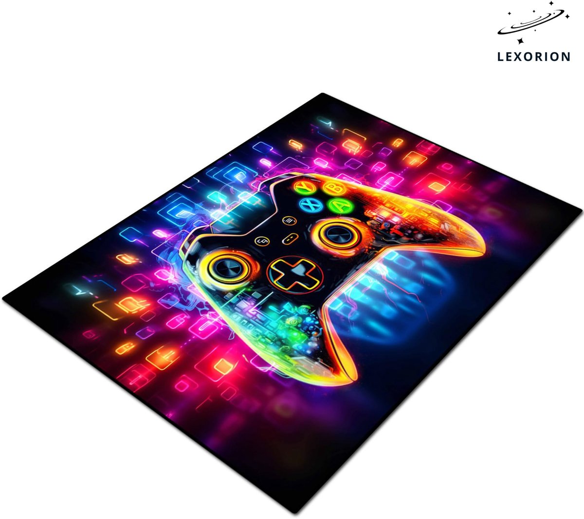 Lexorion Gaming Speelkleed Neon XL 160x120 cm – Zacht Vloerkleed voor Kinderen – Controller Design – Speeltapijt & Kruipmat – Gamekamer / Kinderkamer