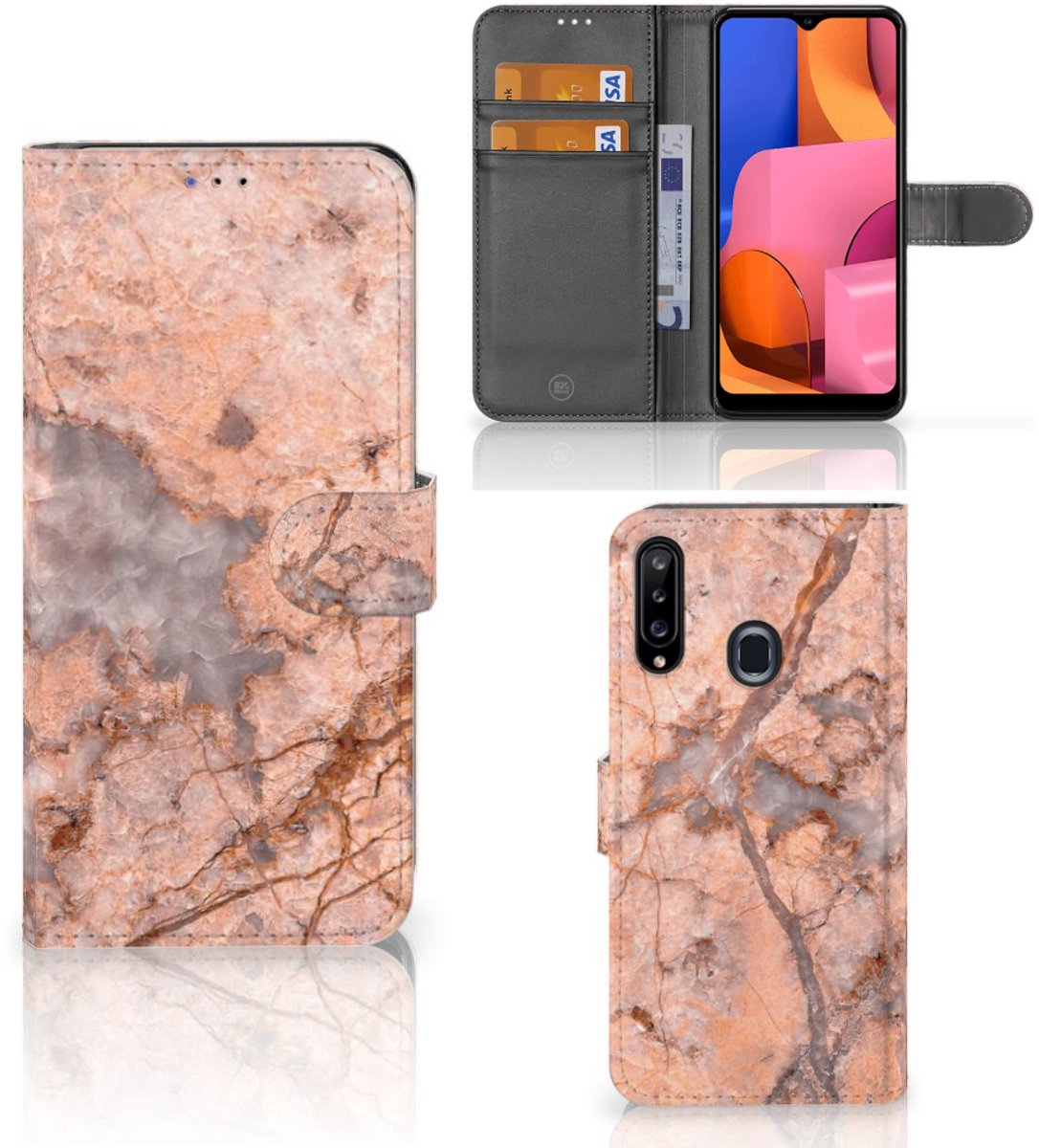 Samsung Galaxy A20s Bookcase Marmer Oranje