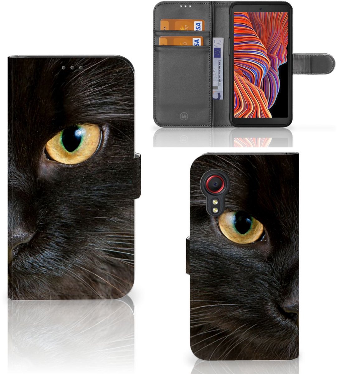 Samsung Galaxy Xcover 5 Telefoonhoesje met Pasjes Zwarte Kat