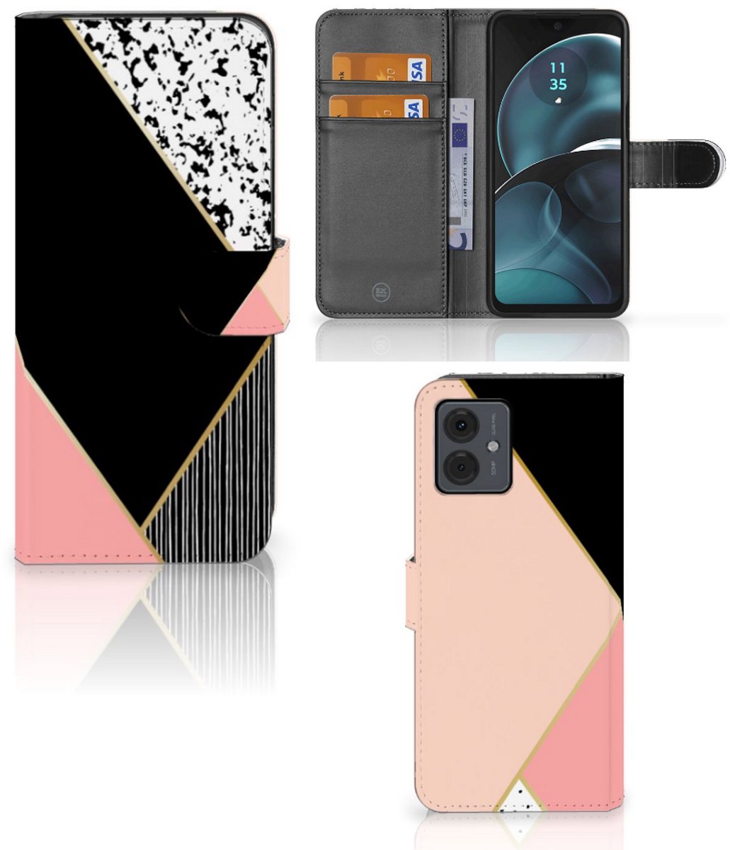 Motorola Moto G14 Book Case Zwart Roze Vormen