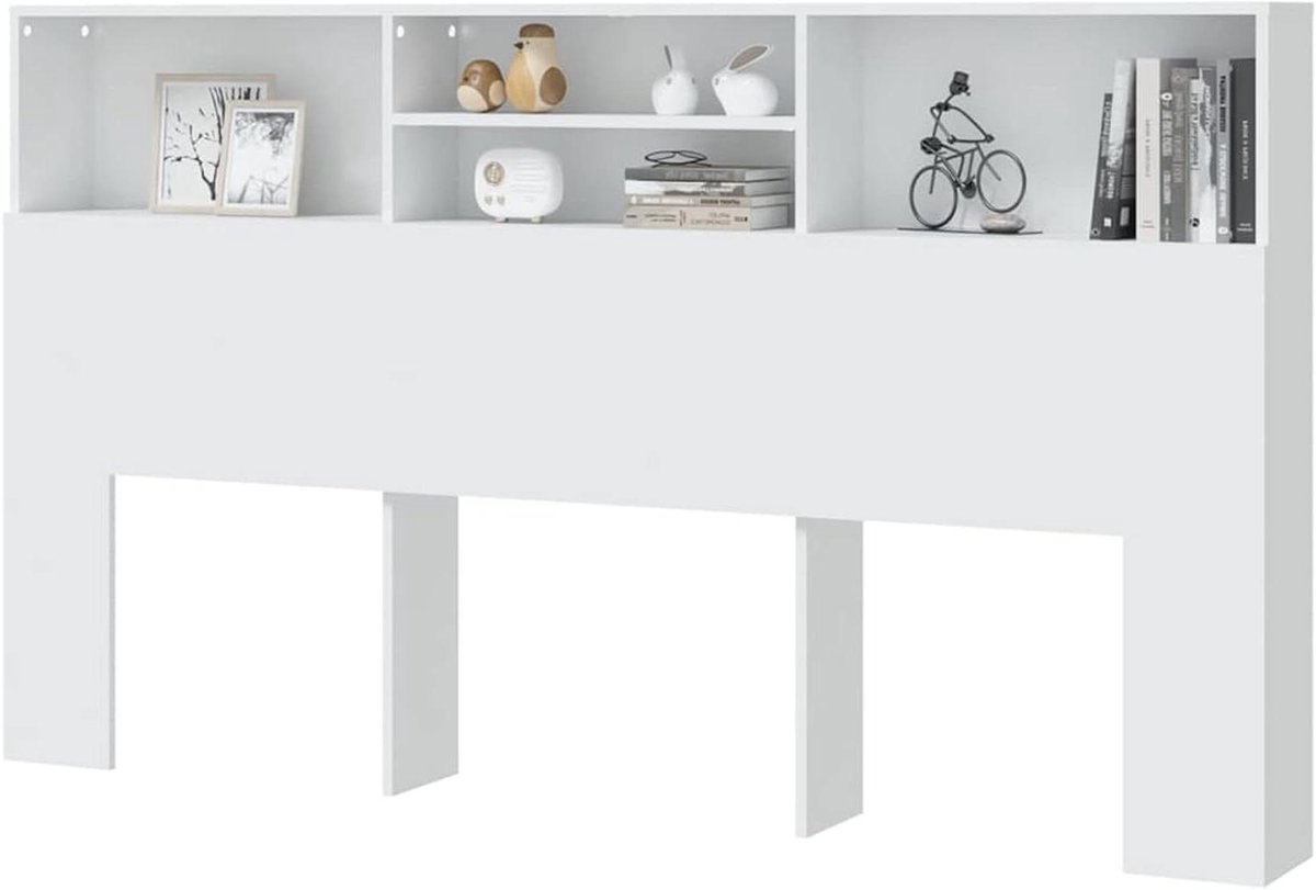 Hoofdeinde met Opbergvakken - Nachtkastje Plank - Slaapkamer Organiseren - Vochtbestendig Multiplex - 180 x 19 x 1035 cm - Wit