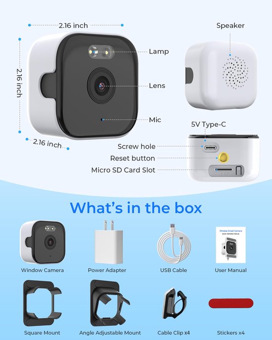 Namajunas - Beveiligingscamera voor buiten en binnen - Raamcamera 3MP 2K - 2.4GHz & 5GHz WiFi bewakingscamera - ChroMax AI Kleurnachtzicht - 24/7 opname - Bewegingsdetectie van Merkloos — afbeelding 5