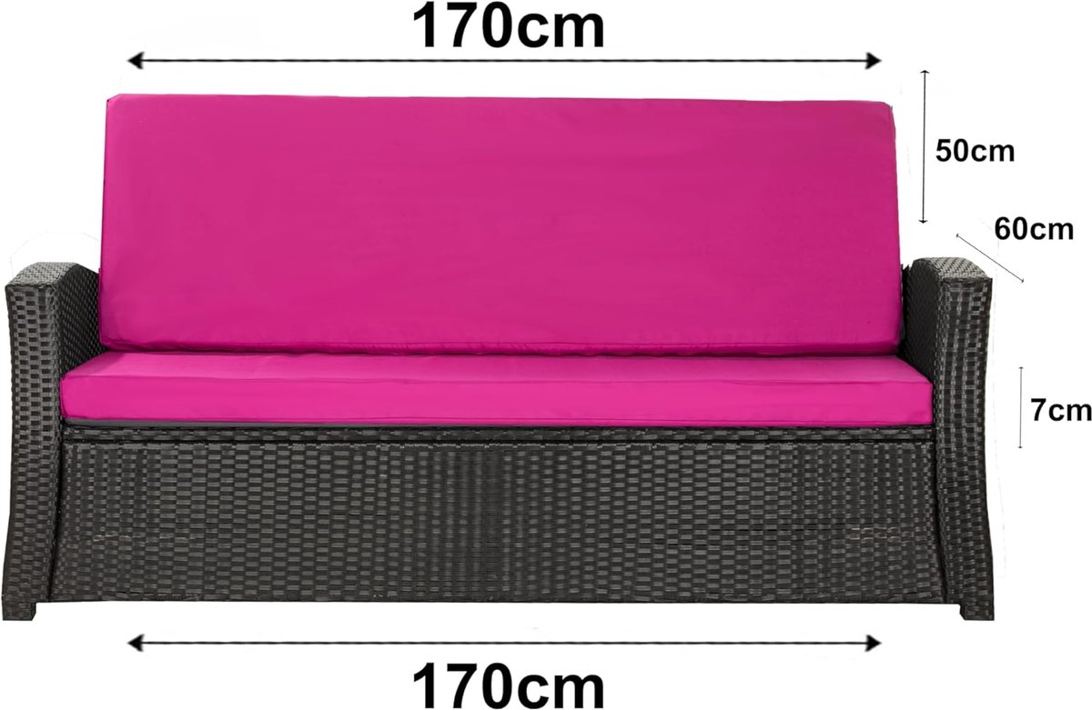 Tuinbankkussen 170x60x50 cm – Polyrotan Zitkussen voor Tuinbank & Schommelbank – Waterbestendig Outdoor Kussen met Bevestigingsstrikken – Roze – abtkantoor