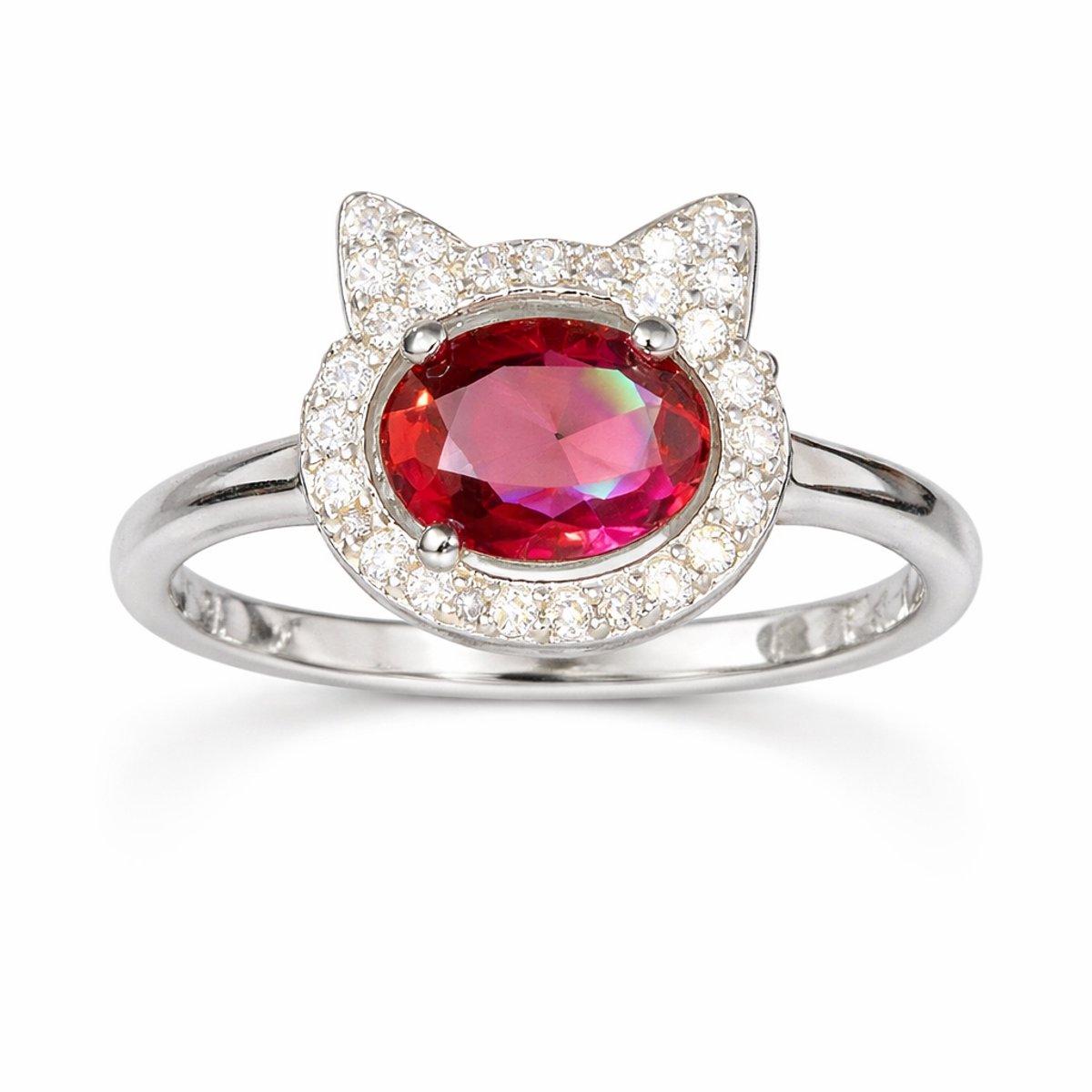 925 Zilveren Dames Ring met Rode Steen - Rhodium Plated - Elegante Damesring