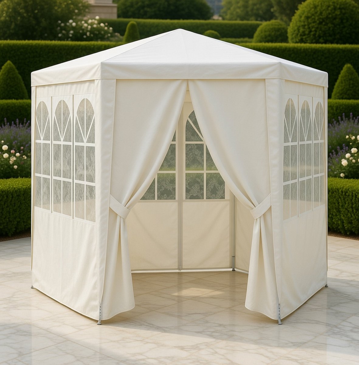 Luxe Partytent 2x2 m – Water- en UV-bestendig Tuinpaviljoen met Zijwanden en Ramen – Feesttent, Tuintent, Prieel voor Buitenfeest, Bruiloft, BBQ, Tuinfeest – Stevig Stalen Frame, Wit medahomestore