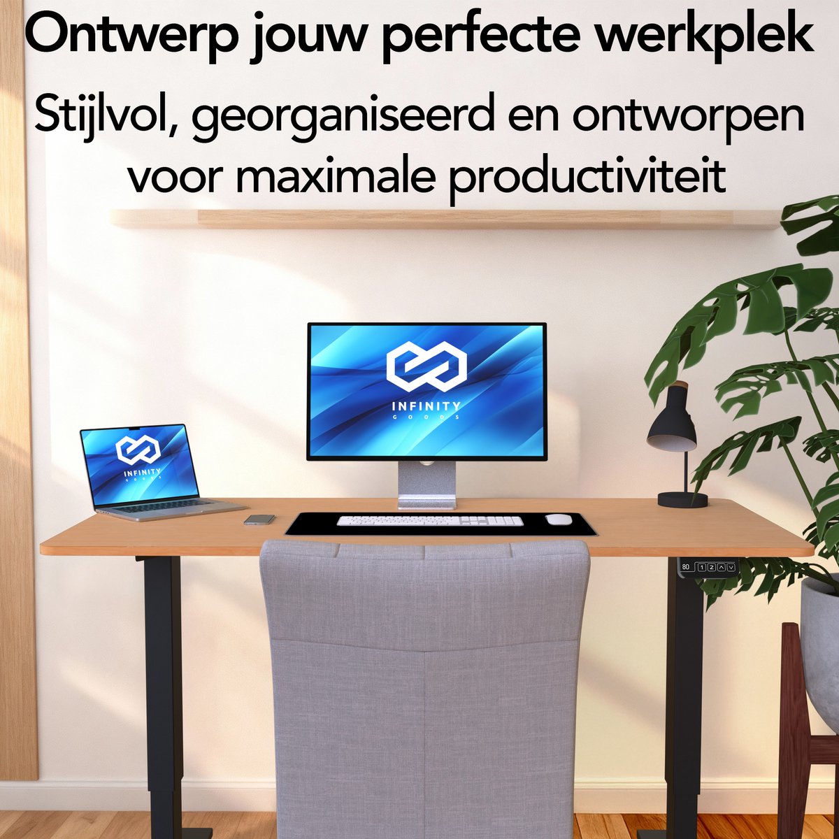 Infinity Goods Zit Sta Bureau - Elektrisch Verstelbaar In Hoogte - 120 x 60 CM - Geheugenfunctie - Bruin thumbnail 7