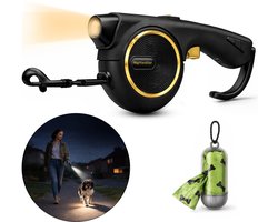 Sniffity LED Hondenriem 4M met Poepzak Dispenser – Hondenriem met Licht 110 Lumen – USB-C Oplaadbaar – Reflecterende Hondenlijn – Inclusief Poepzakjes