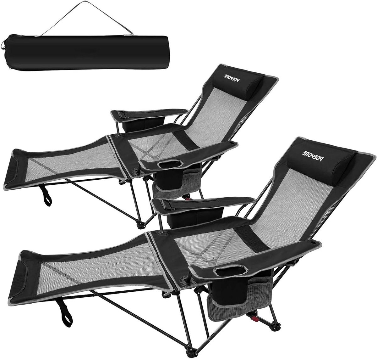 Campingstoel Set - Opvouwbare ligstoel - Buiten Ontspannen - Met Koeltas & Voetsteun - 120 kg Draaglast - Zwart