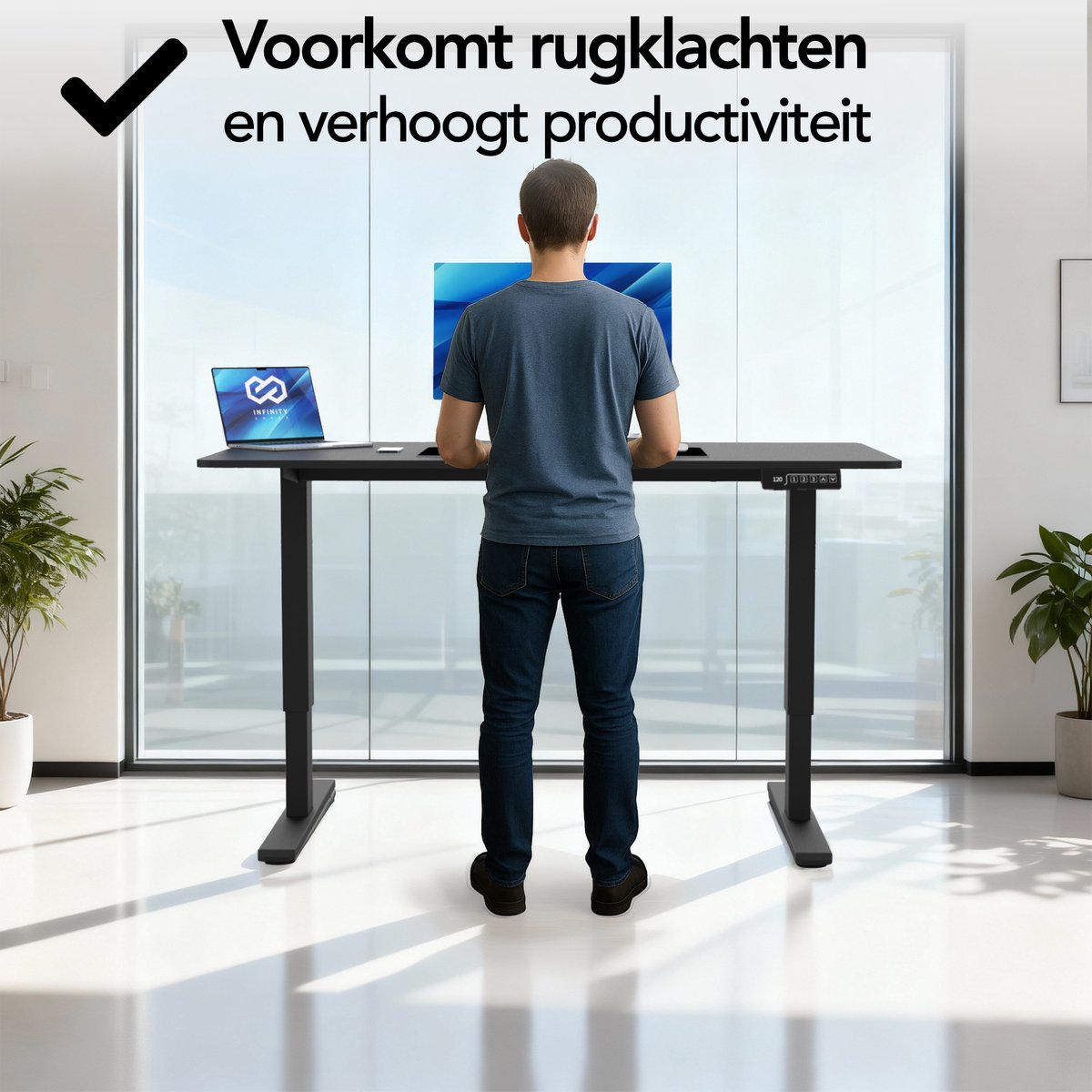 Infinity Goods Zit Sta Bureau Elektrisch Verstelbaar - 120 x 60 CM - Geheugenfunctie - Zwart thumbnail 2
