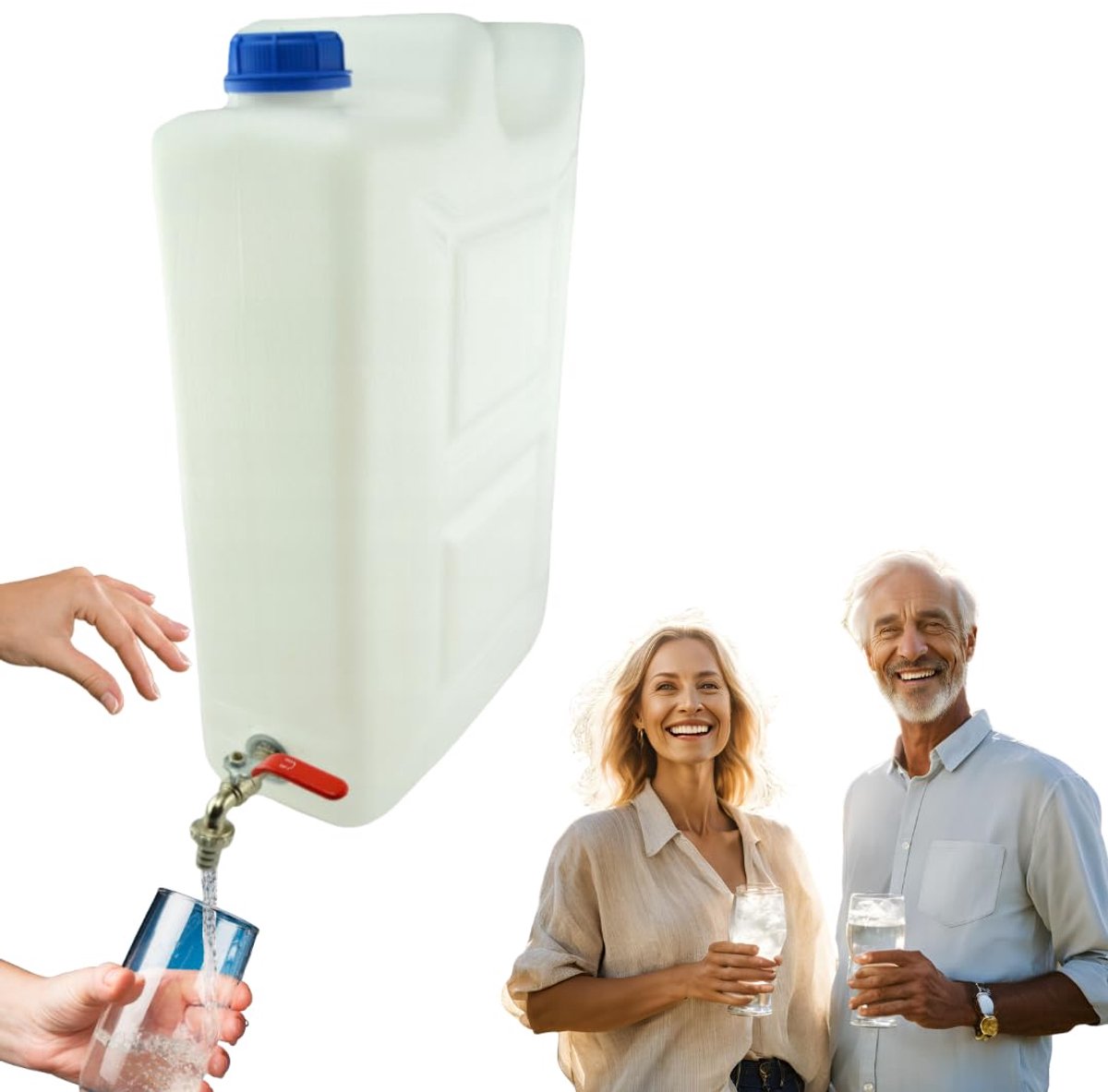Anwicar Jerrycan voor Water - 20 L - Watercontainer met Kraantje en Dop - Waterdispenser Camping - Wit