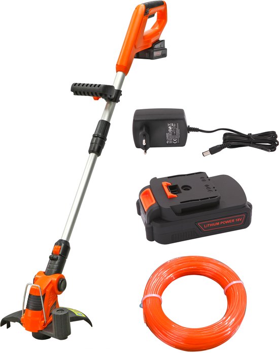 Kibani accu grastrimmer 18V - inclusief 2000mAh li-ion accu en 20m maaidraad - snoerloos - lichtgewicht - bosmaaier - kantenmaaier
