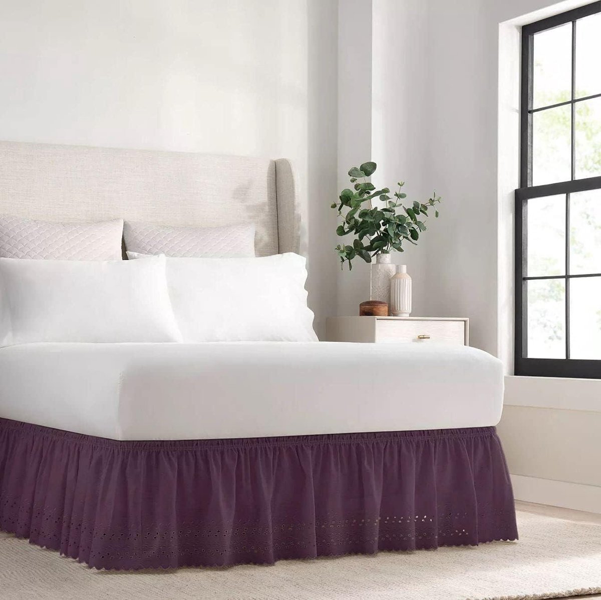 Bedrok Easyfit - Bedrok met ruches - Bed opmaken - Eenvoudig aan/uit - 18-inch drop - Pruim