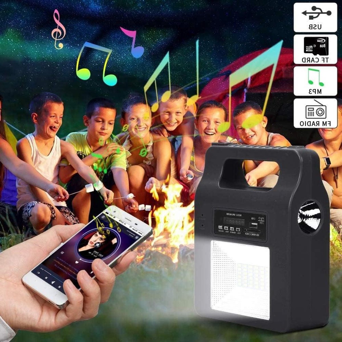 Draagbare Solar Generator - Zonne-energie Set - Outdoor Camping - Met 3 Lampen - 6000 mAh - Zwart