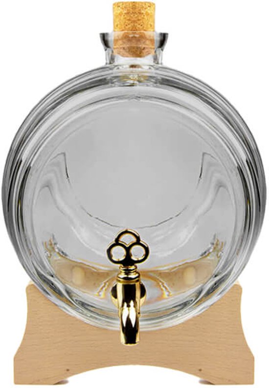 Série Bimberek - Fût en Verre - 2L - Gris - Support en Bois