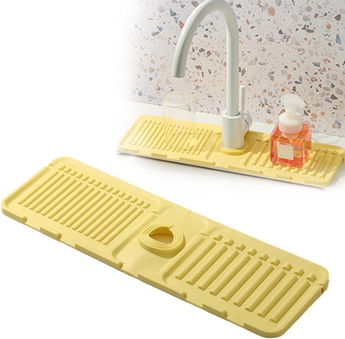 Kraan Mat - Sifon Mat Keuken - Keuken Opruimen - Snelle Droging - 60 x 10 cm - Geel