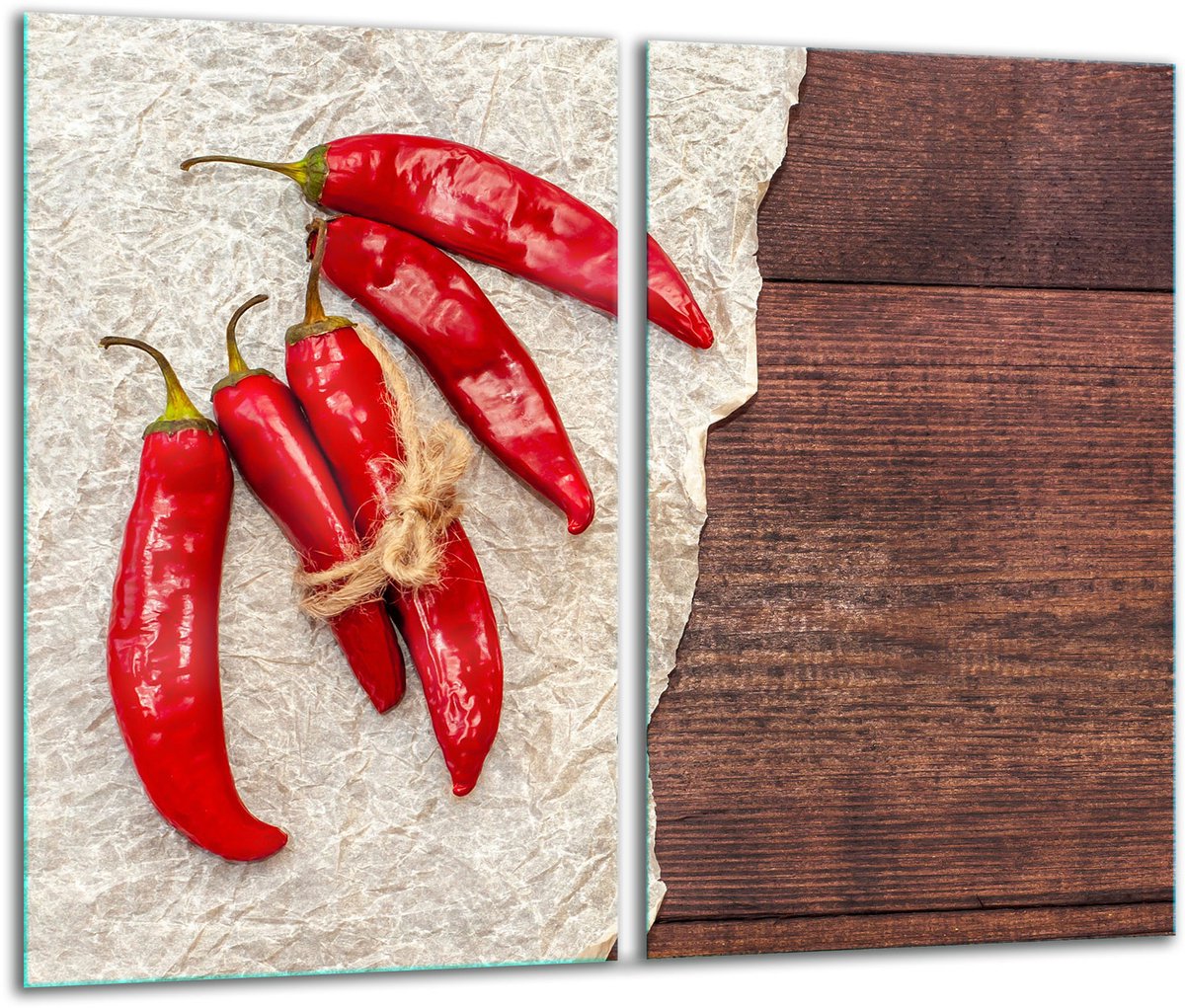 TMK ArtDeko Serie - Glazen Snijplank - 2x 30x52 cm - Paprika Motief