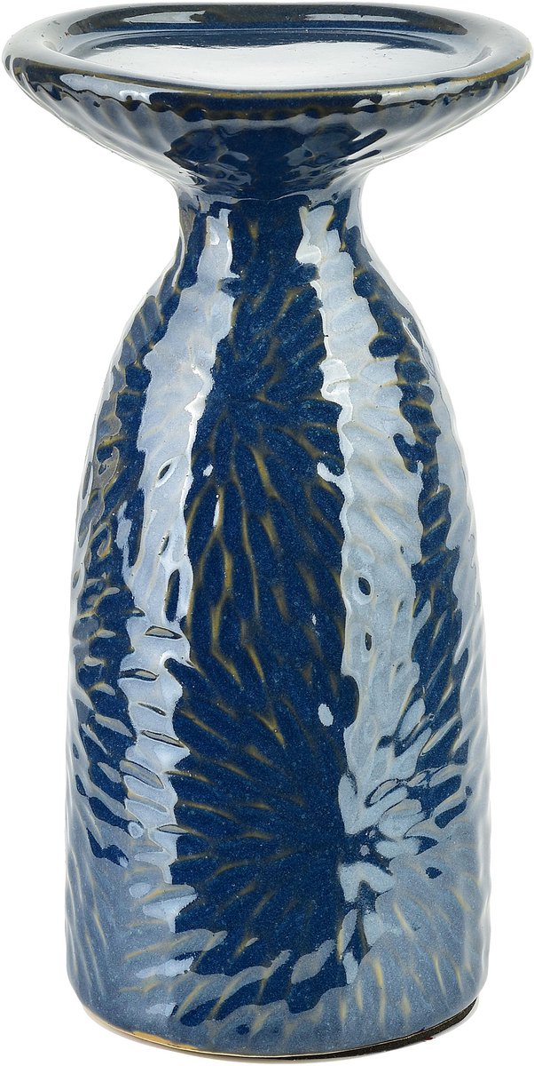 Mondex Yarine Blue - Keramische Kandelaar - 11x10x20 cm - Niebieski - Hoogwaardige Afwerking
