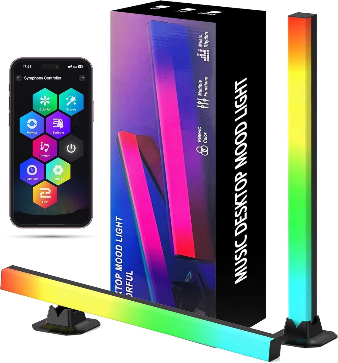 Gigicial LED Lightbar RGB Gaming Set - 42 cm - 2 Stuks - USB Aangedreven Sfeerverlichting met App en Afstandsbediening voor TV, PC en Feest