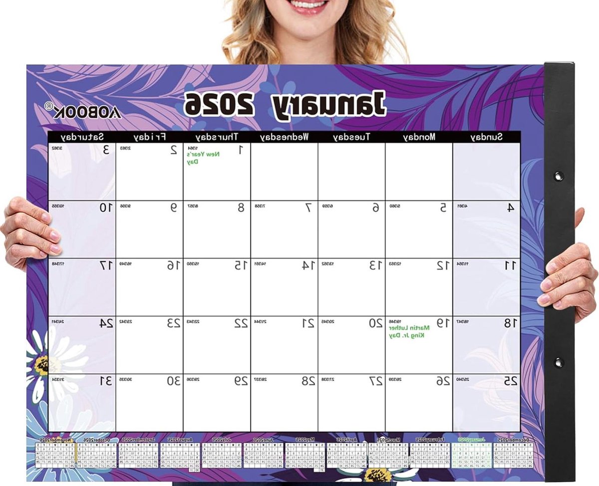 Bureaukalender 2025-2026 - Grote bureau agenda - Planning thuis kantoor - Premium dik papier - 22 x 17 inch - Bloemontwerp
