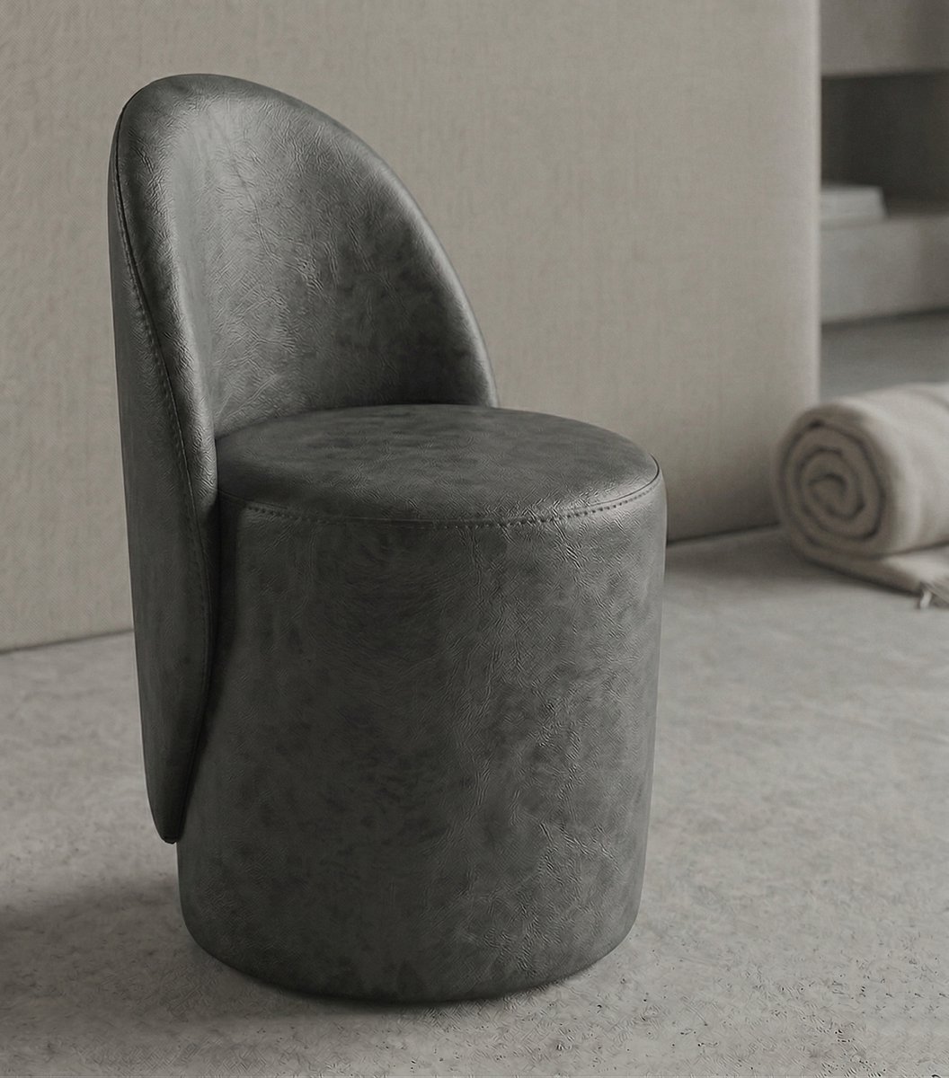 Fauteuil - Stoel - 80x45x45 cm - Relaxstoel - Kunstleer - Donker Grijs - Poef met omhullende rugleuning