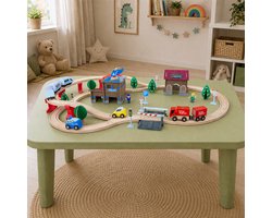 Maxx Kidz Houten Treinset 100 delig - Treinbaan voor Kinderen vanaf 3 Jaar - Compleet met 2 Treinen en Accessoires - Houten Treinbaan Speelgoed voor Jongens en Meisjes - 450cm Lange Baan