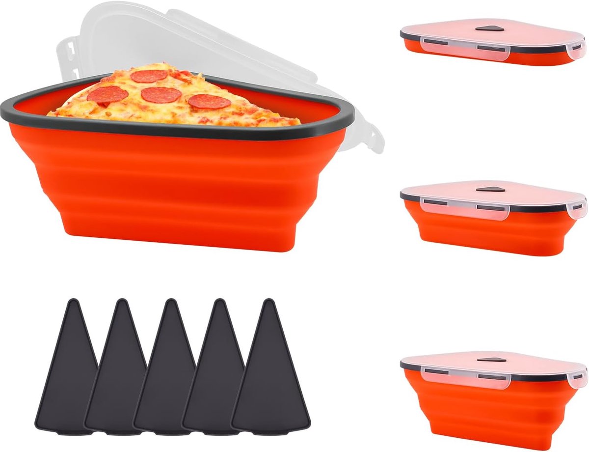 Opvouwbare siliconen pizzabewaarcontainer met deksel, ruimtebesparende pizzabak