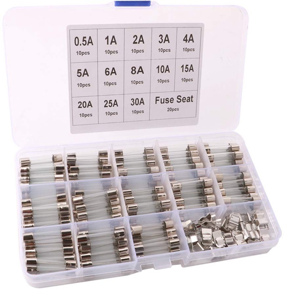 Cosensi - Professionele Autoglasbuizen - 130pcs Flessenzekeringen - Transparant - Snelle Impactzekeringen - 6x30mm - Geschikt voor Automobiel - 15 ...