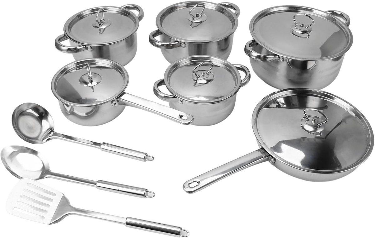 Pannenset Roestvrijstaal - Kookgerei Set - Thuis Koken - 9-delig Inclusief Keukengerei - Vaatwasser Ovenbestendig