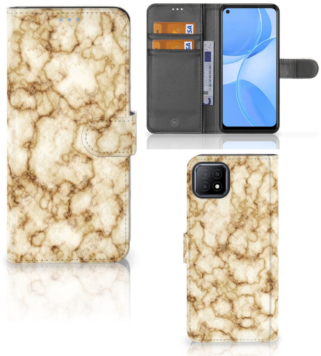OPPO A73 5G Bookcase Marmer Goud