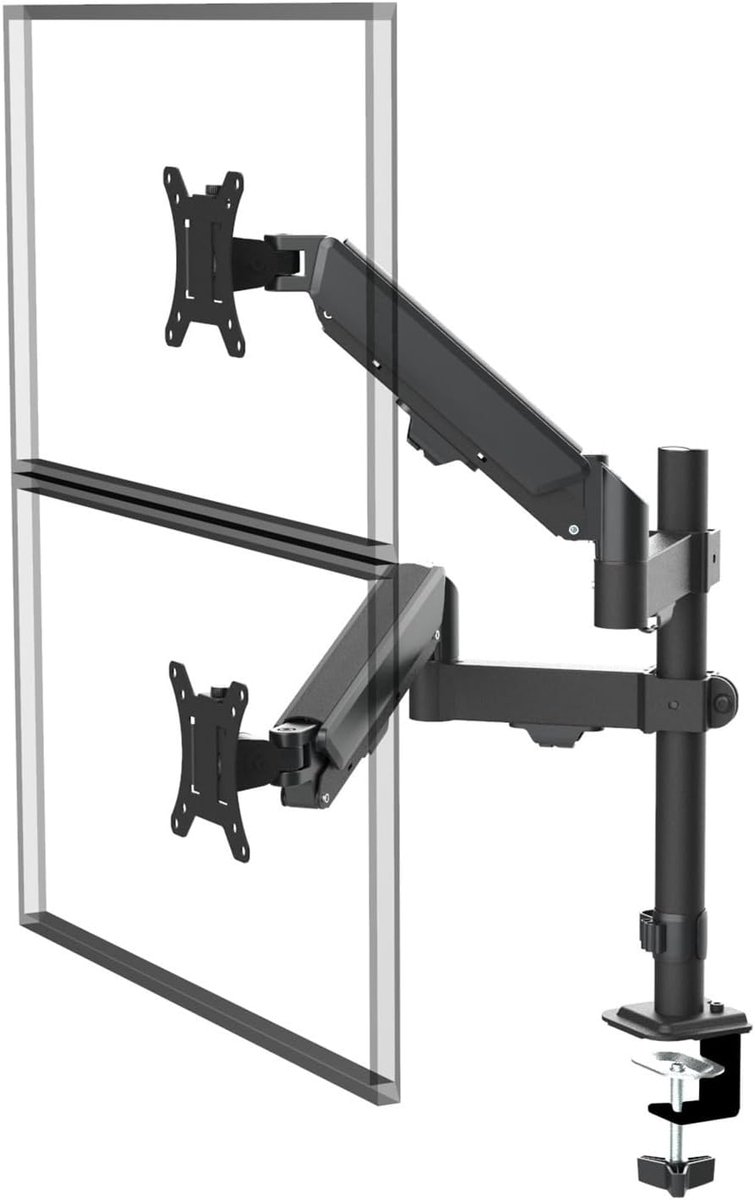Dubbele monitorhouder - Monitorarm - Ergonomisch werken - Gasveer hoogteverstelling - 17-32 inch - Zwart