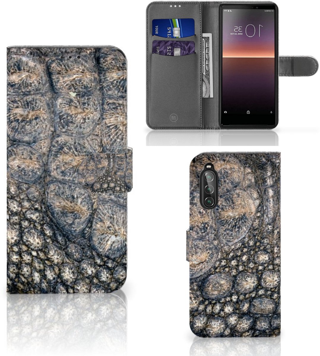 Sony Xperia 10 II Telefoonhoesje met Pasjes Krokodillenprint
