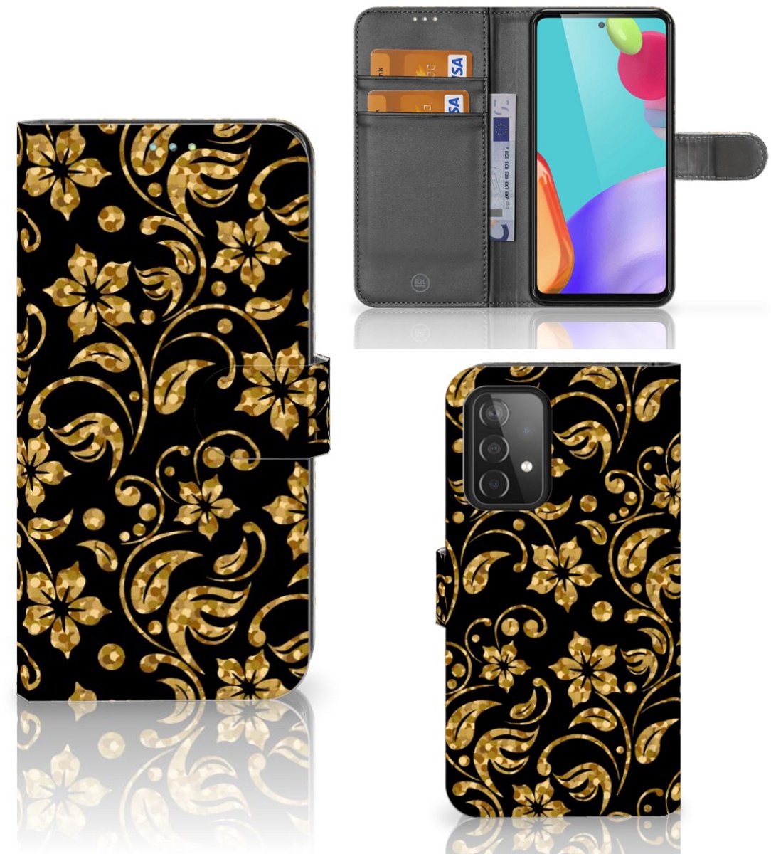 Samsung Galaxy A52 Hoesje Gouden Bloemen