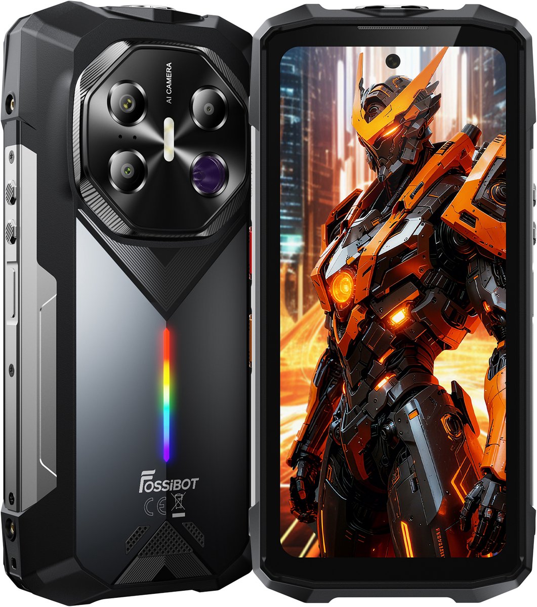 FOSSiBOT F113 Robuuste Smartphone - Dual SIM - 12 GB RAM - 256 GB ROM - 20000mAh - 6,78 inch HD+ IPS Scherm - IP68 Waterdicht Telefoon -Android 15- GPS,NFC,Face ID,OTG -metaalgrijs