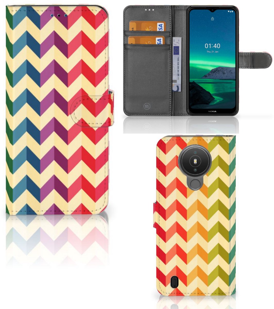 Boekhoesje voor Nokia 1.4 Telefoon Hoesje Zigzag Multi Color